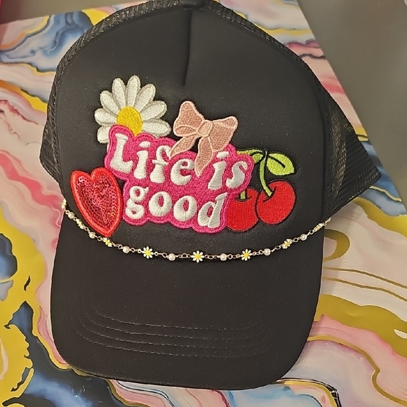 None Accessories - Black Cap with Colorful Embroidery